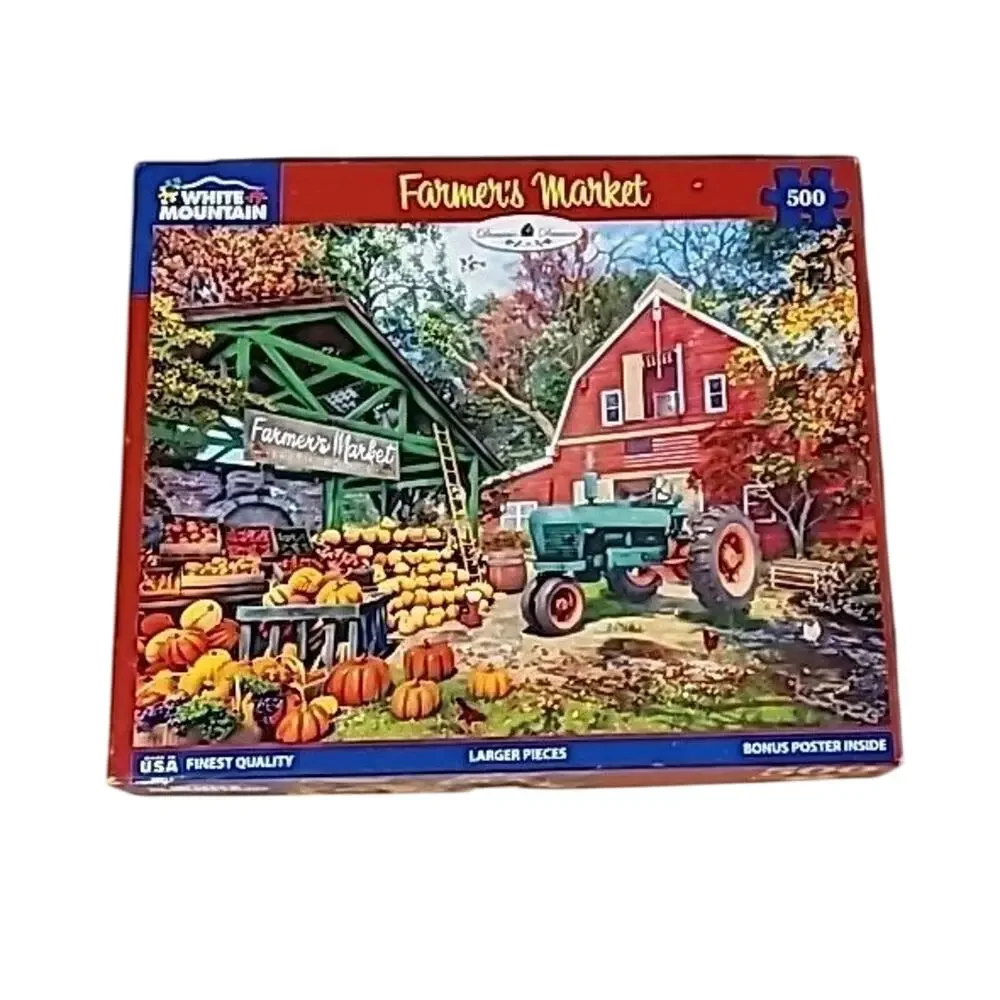 White Mountain FARMER'S MARKET 500 piece puzzle autumn fall COMPLETE